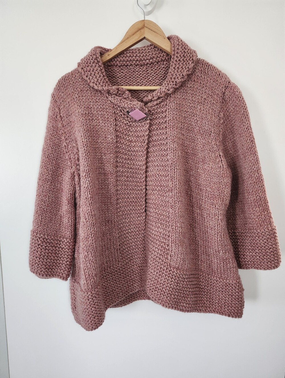 Hand-Knit Crochet Heathered Mauve Chunky Cardigan Sweater Heathered Mauve M/L